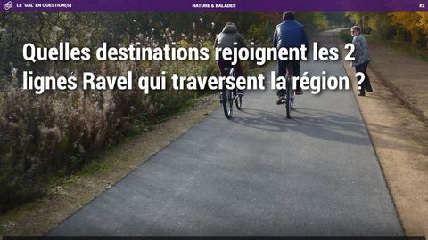 Question d'un quiz sur mesure, illustrée d'une photo de la région : quelles destinations rejoignent les deux lignes RAVeL ?